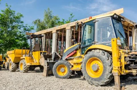 Construction machinery in a construction site Stock Photos