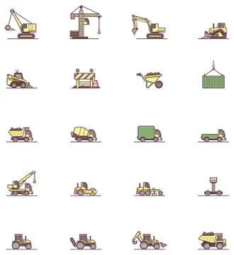 Construction machinery icon set Stock Illustration