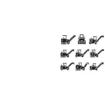 Construction Machinery Icons Set Featuring Road Milling and Asphalt Profili.. Иллюстрация