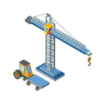Construction Machinery, Lifting Crane Working Stock Illustration