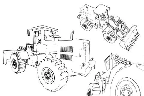 Construction machinery loader. A lot of vector images from different angles.  Stock-Illustration