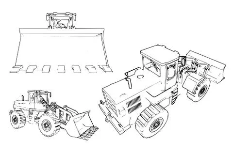 Construction machinery loader. A lot of vector images from different angles.  Stock-Illustration