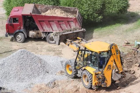 Construction machinery loading. Foto stock