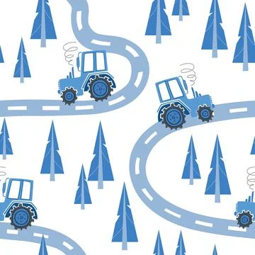 Construction machinery seamless pattern. Cartoon illustrations for boys in Stock Illustration