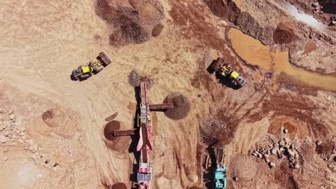 Construction machinery works in a large mining area in daytime Stock Footage 338240857