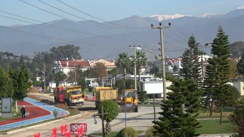 Construction machines blocked the road Stock Footage 147741101