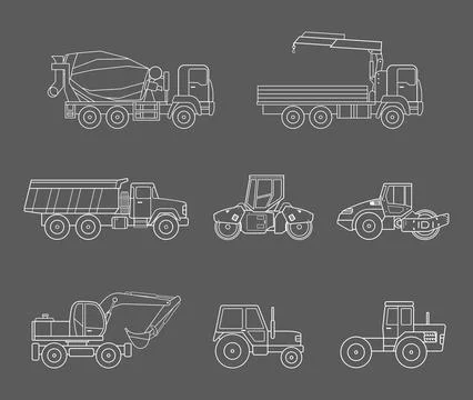 Construction machines icons set Stock Illustration