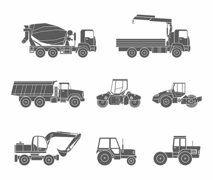 Construction machines icons set Stock Illustration