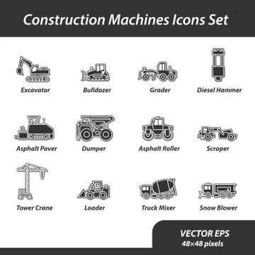 Construction machines set of flat icons Stock Illustration