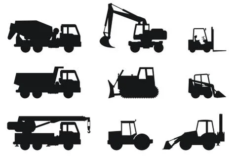 Construction machines silhouettes. Stock Illustration