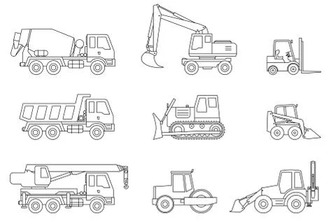 Construction machines thin icons. Stock Illustration