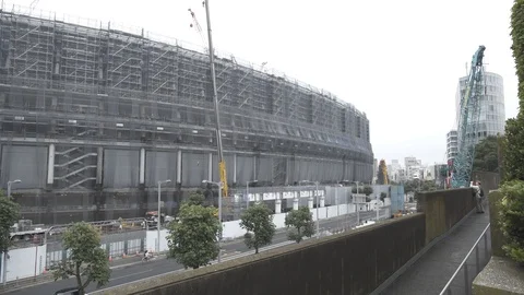 Construction of the main Olympic Stadium in Tokyo. Tokyo 2020. Vídeo Stock 92729201