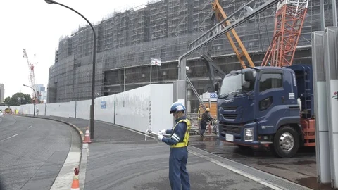 Construction of the main Olympic Stadium in Tokyo. Tokyo 2020. 스톡 동영상 92729332