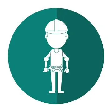 Construction man helmet tool belt shadow Stock Illustration