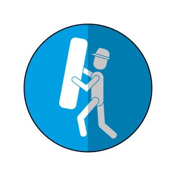 Construction man takes element work blue circle shadow Stock Illustration