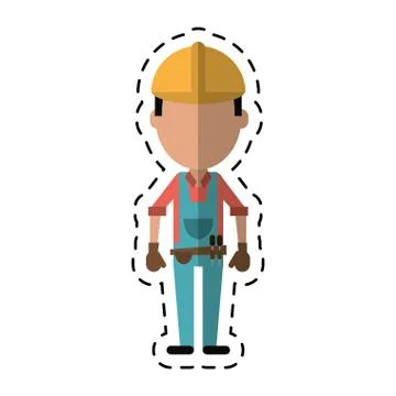 Construction man with tool belt gloves-cut line 스톡 일러스트