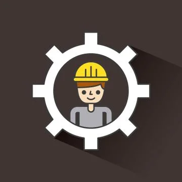 Construction man work inside gear concept dark background Stock Illustration