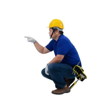 Construction man workers in blue shirt with Protective gloves, helmet with to Stock Photos