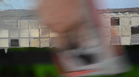 Construction man working cementing on the border Stock Footage 36672399