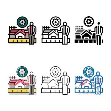 Construction management styleset interior design color icon vector Stock Illustration