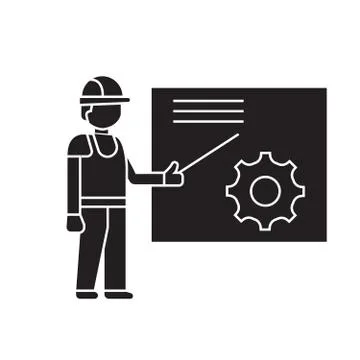 Construction manager black vector concept icon. Construction manager flat Stock Illustration