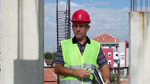 Construction Manager During a Building Site Inspection Stock Footage 96000525