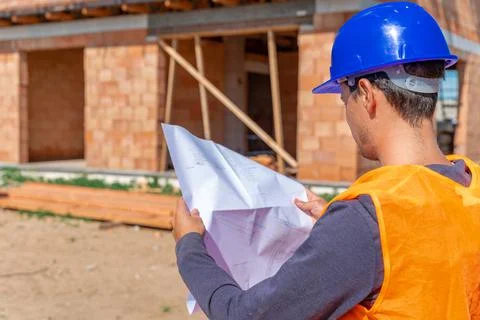 The construction manager inspects the project on the construction of a family Stock-Fotos