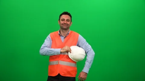 Construction Manager or Engineer Against Green Screen Stock Footage 88656570