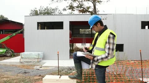 Construction manager using electronic tablet on site Stock Footage 14830078
