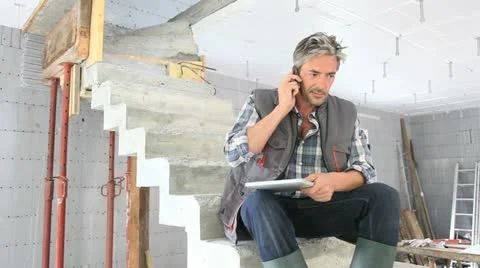 Construction manager using mobile phone on building site Stock-Footage 18195041