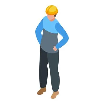 Construction manager wearing hard hat supervising project isometric icon Stock Illustration