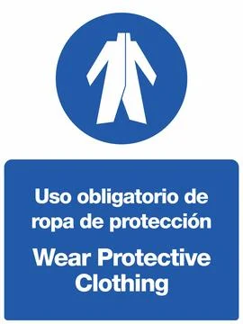 Construction Mandatory Safety Signage Set in English and Spanish Stock Illustration