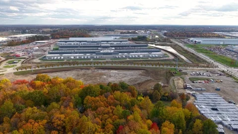 Construction of many data centers at the suburbs of Columbus city In Ohio, US Stock Footage 322953926