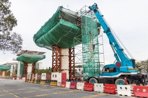 Construction of mass light rail transit track infrastructure in progress in M Stock Photos