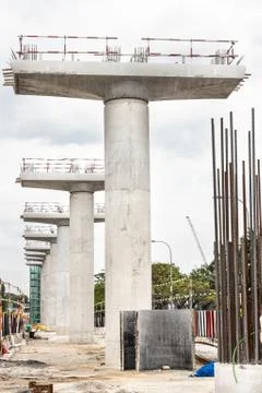 Construction of Mass Rail Transit column infrastructure in progress Stock Photos