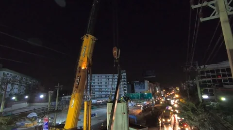 Construction of mass transit system (skytrain) on the road in Bangkok Stock-Footage 106999791