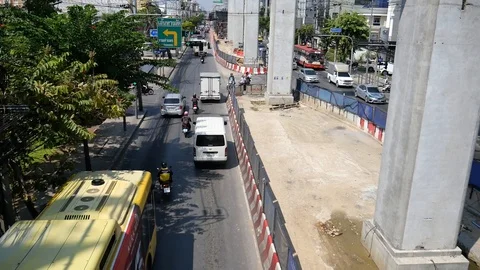 Construction of mass transit system (skytrain) on the road in Bangkok Stock-Footage 120464514