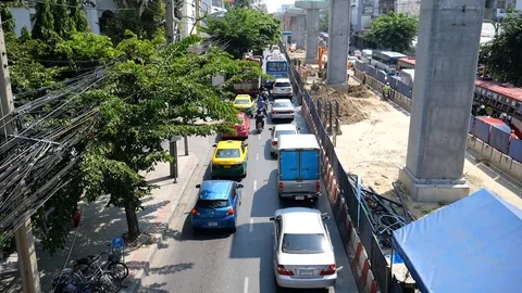 Construction of mass transit system (skytrain) on the road in Bangkok 動画素材 120464548