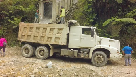 Construction Material Falling Into A Dump Truck Stock Footage 94736092