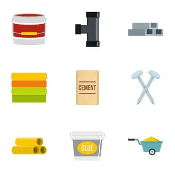 Construction material icon set, flat style Stock Illustration