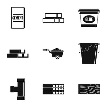 Construction material icon set, simple style Stock Illustration