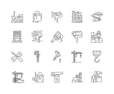 Construction material line icons, signs, vector set, outline illustration Stock Illustration