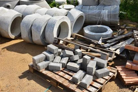 Construction material on site. 스톡 사진