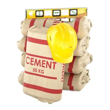Construction materials and tools. Cement bags, hard hat, level and trowel. .. Stock Illustration