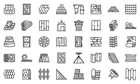 Construction materials icons set, outline style Stock Illustration