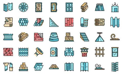 Construction materials icons set vector flat 스톡 일러스트
