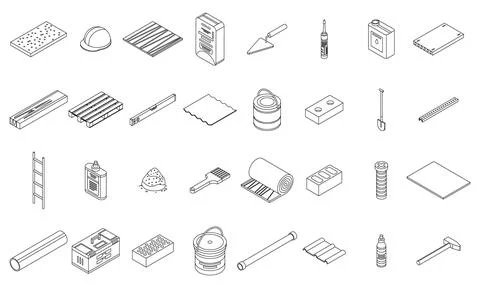 Construction materials icons set vector outline Stock Illustration