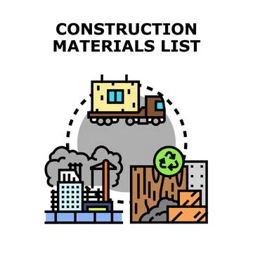 Construction materials list for building process and recycling Stock Illustration