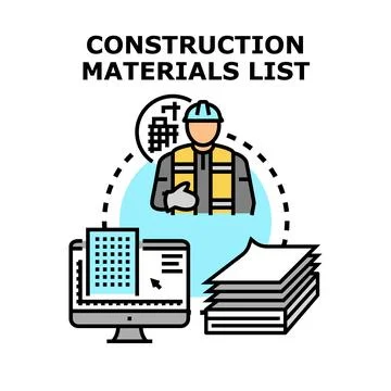 Construction materials list for project planning Stock Illustration