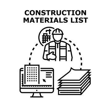 Construction materials list for project planning Stock Illustration